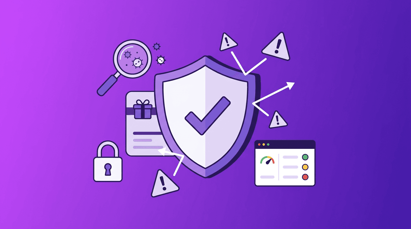 Shield protecting gift card from fraud threats with risk dashboard