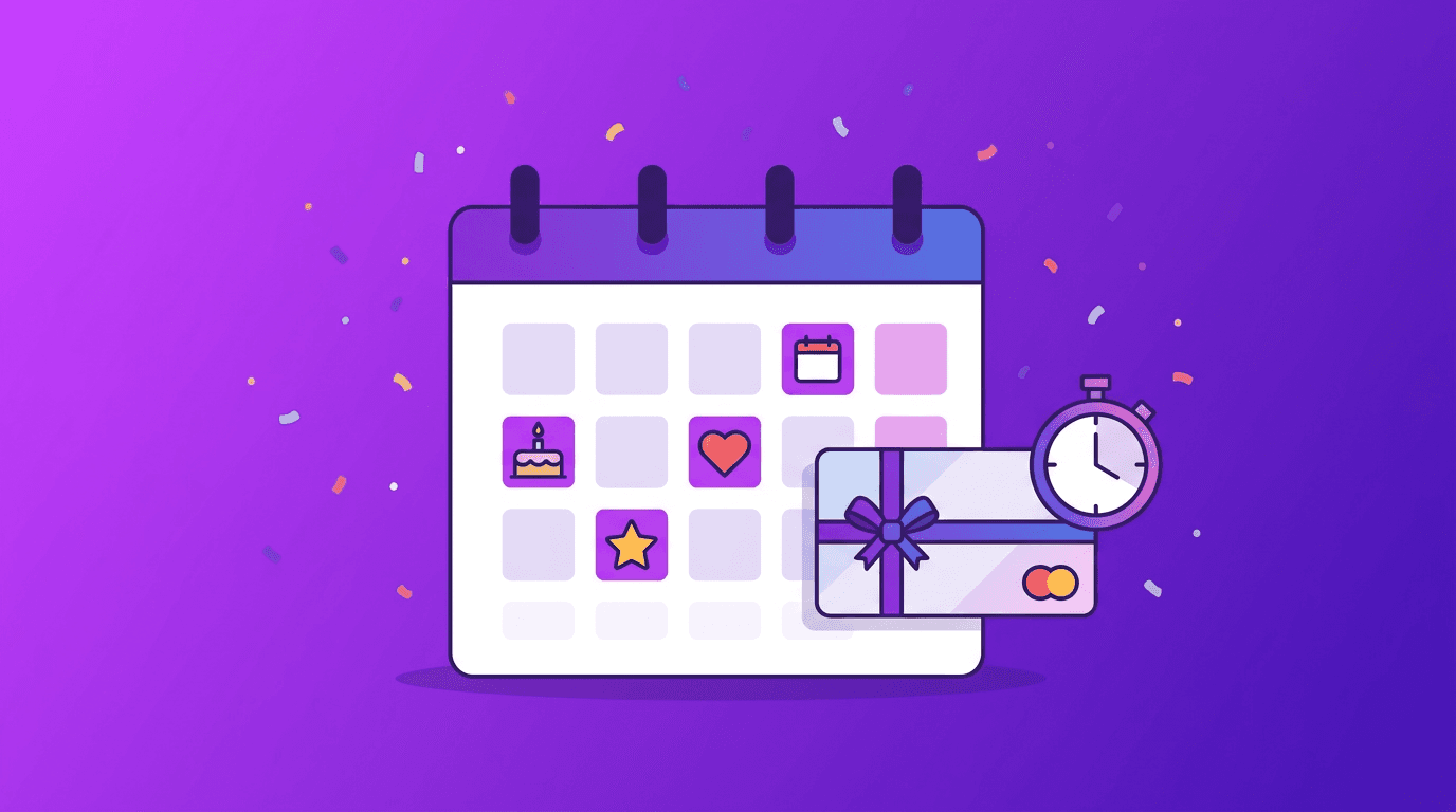 Calendar with milestone icons and a scheduled gift card delivery